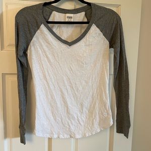 Victoria’s Secret pink grey and white baseball tee long sleeve XS